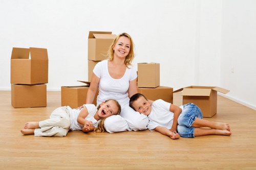 Packed boxes and furniture prepared for removals in Battersea