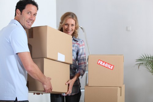 Local moving team setting up rooms during an unpacking service