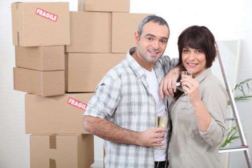Furniture and boxes being secured in a Battersea moving truck